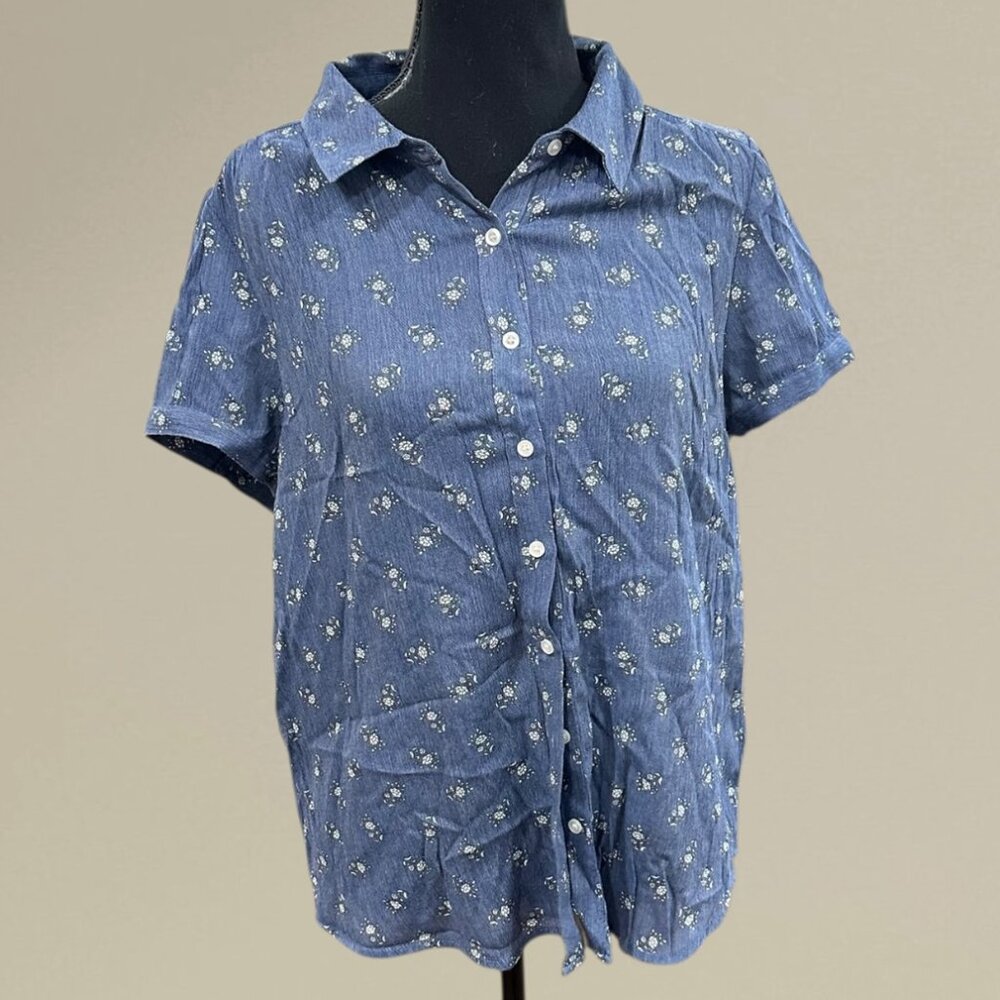 Blue Floral Button-Up Blouse